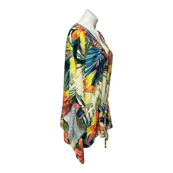 Nicole Miller Medium/Large Multi-Color Beaded Boho Tie Swim Coverup - Picture 3 of 8